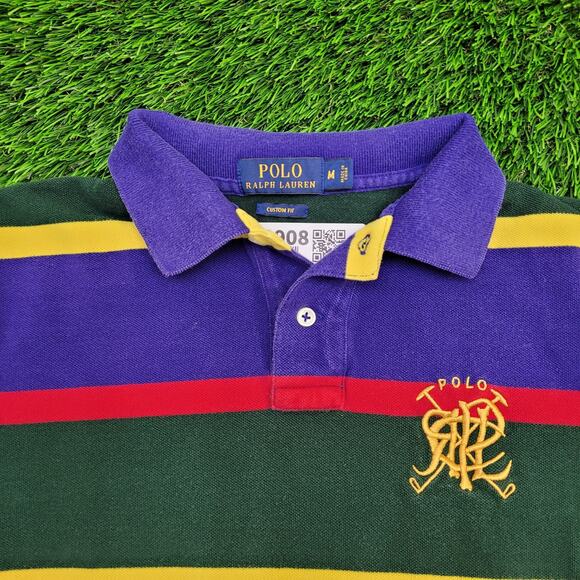 Ralph-Lauren Scribble Striped Polo Shirt S/M 18x25 Cropped - Picture 11 of 13